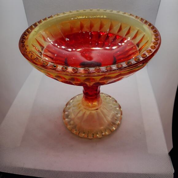 Vintage Amberina Glass Pedestal Footed Compote Candy Dish Orange Red - Picture 1 of 7